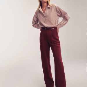 Reformation Petites Alex Mid Rise Burgundy Wide Leg Trousers Size 0P